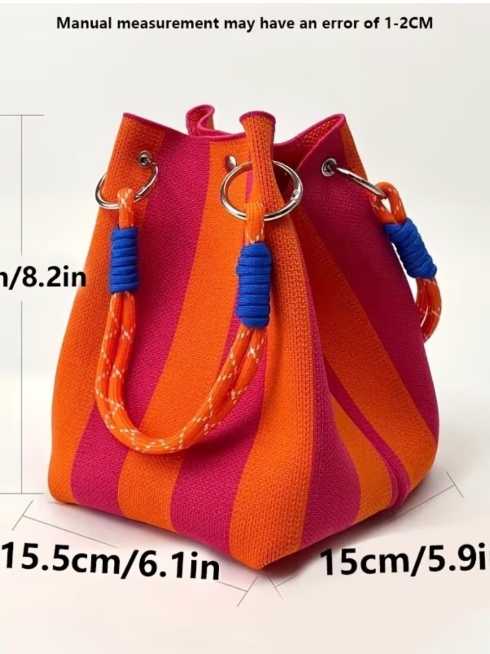 Block Pattern Rope Handle Bucket Tote Bag - Picture 2 of 2